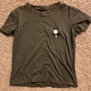 Army Green Crop Top With Alien Embroidery
